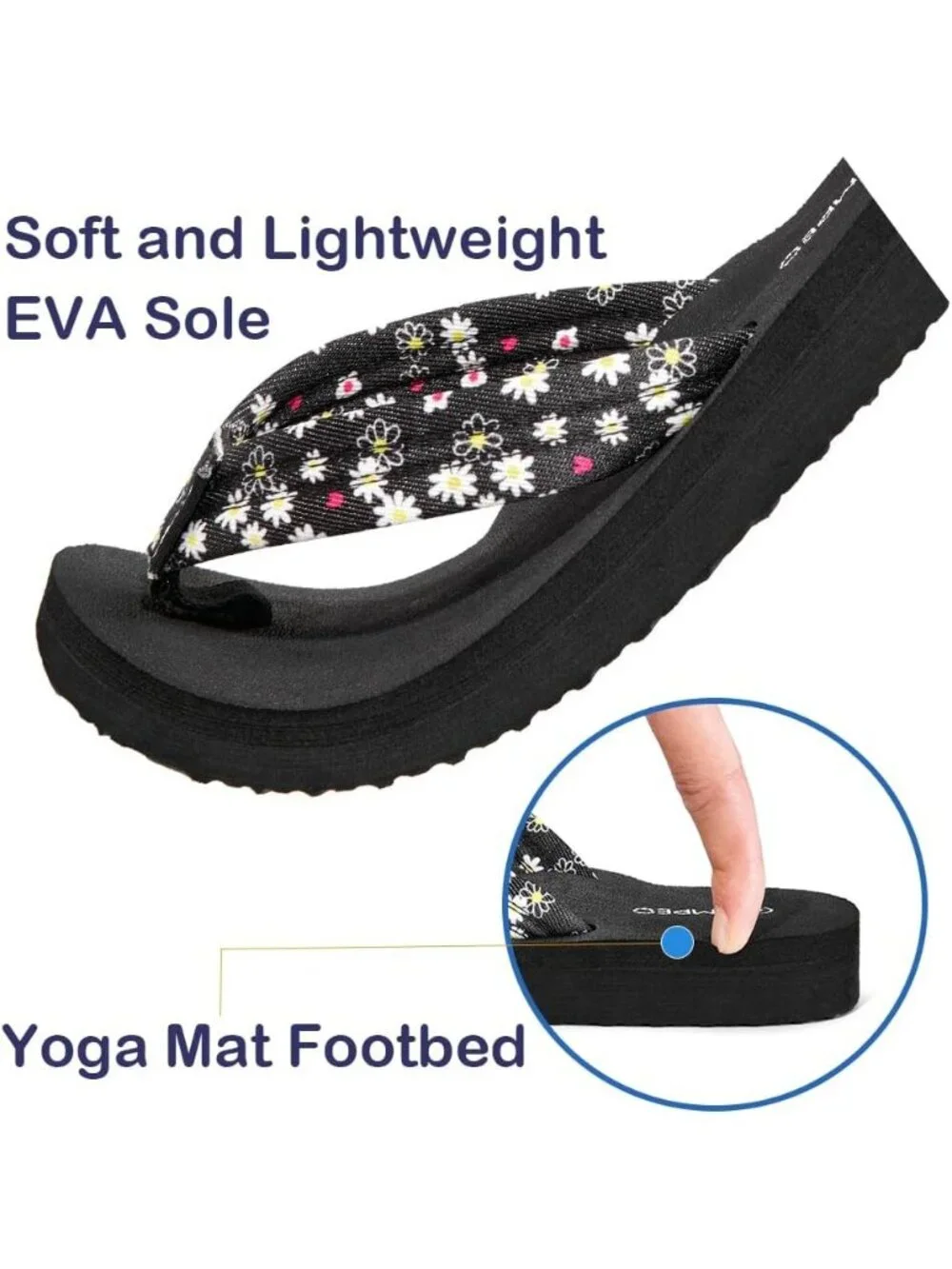Women's Floral Black Comfortable Flip Flops Summer Casual Beach Thong Sandals